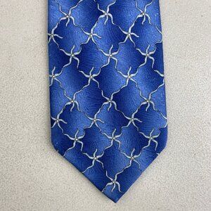 Vintage Starfish Silk Tie 1990s Blue Aquatic Ocean Print Necktie